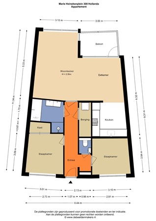 Floorplan - Marie Heinekenplein 308, 1072 MK Amsterdam